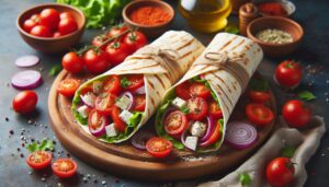 Leckere und schnelle Wraps gefüllt mit Tomaten, Feta und Roten Zwiebeln 6 Leckere und schnelle Wraps gefuellt mit Tomaten Feta und Roten Zwiebeln das einfache Rezept zum Nachkochen