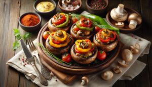 Leckeres und gesundes Rezept: Champignons gefüllt mit Paprika und Tomate 6 Champignons gefuellt mit Paprika und Tomate