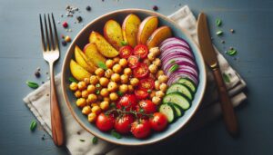 Kartoffel Kichererbsen Power Bowl mit bunten Tomaten: Gesunde Mahlzeit voller Nährstoffe 6 Kartoffel Kichererbsen Power Bowl mit bunten Tomaten Gesunde Mahlzeit voller Naehrstoffe 1