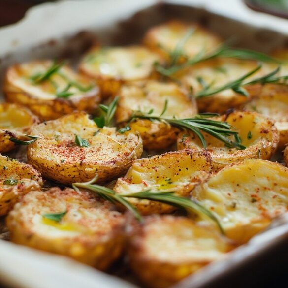 Smashed Potatoes: knusprige Quetschkartoffeln aus dem Ofen Knusprige Smashed Potatoes mit Knoblauch und Kräutern auf einem Backblech